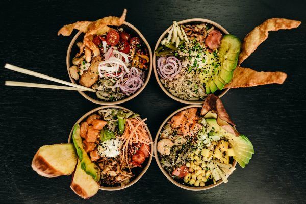 four poke bowls