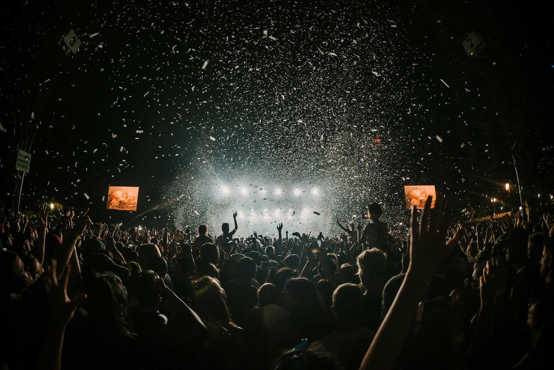 Music festival stage at night