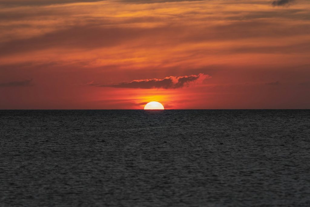 Sunset over ocean in Aruba in winter